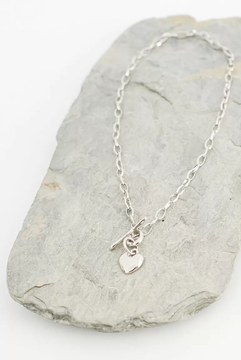 Women Olive Clothing Heart Drop Chain Chocker, Silver Plated
