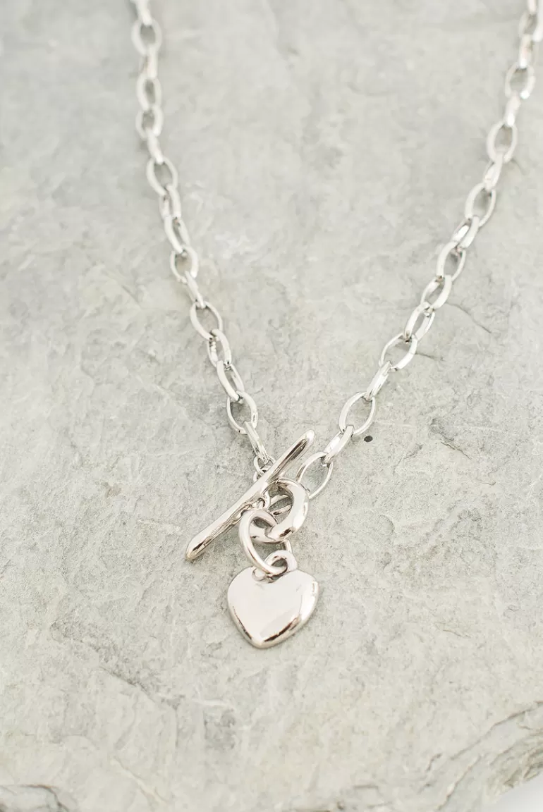 Women Olive Clothing Heart Drop Chain Chocker, Silver Plated