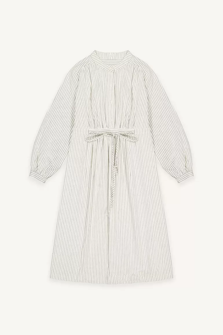 Women Olive Clothing Henley Pin Stripe Dress, Ivory/Black
