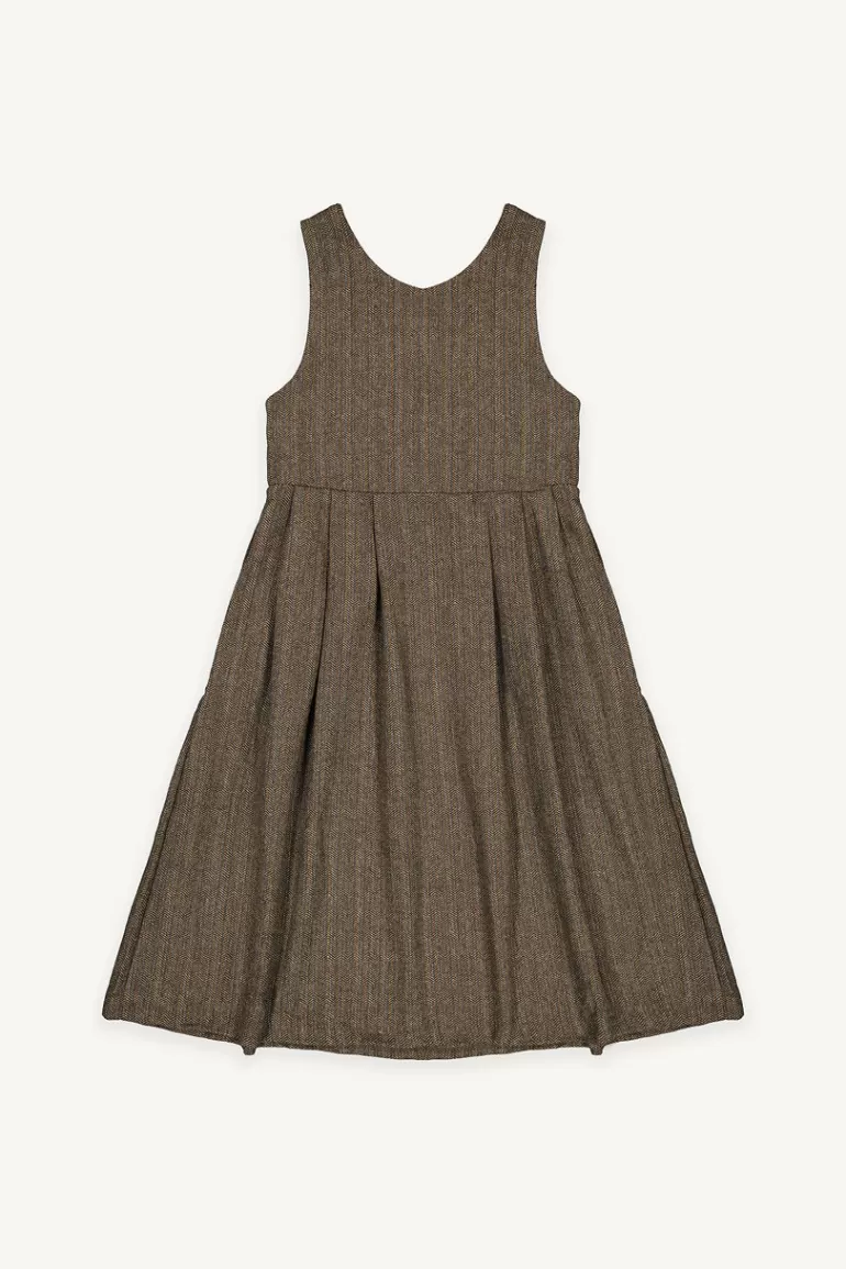 Women Olive Clothing Herringbone Button Babydoll Dress, Coffee