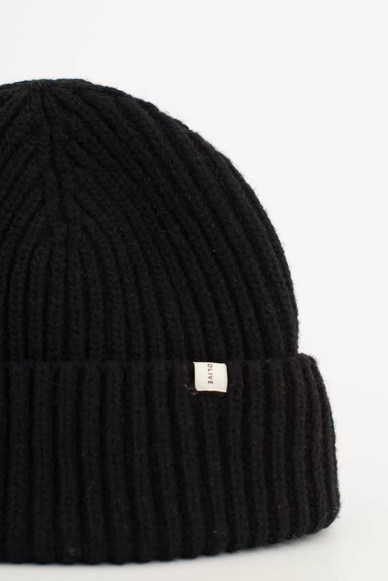 Women Olive Clothing Himari Ribbed Wool Beanie, Black