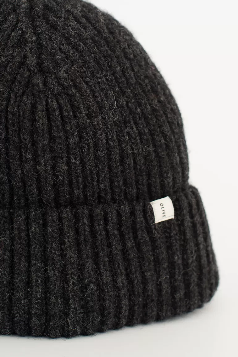 Women Olive Clothing Himari Ribbed Wool Beanie, Charcoal