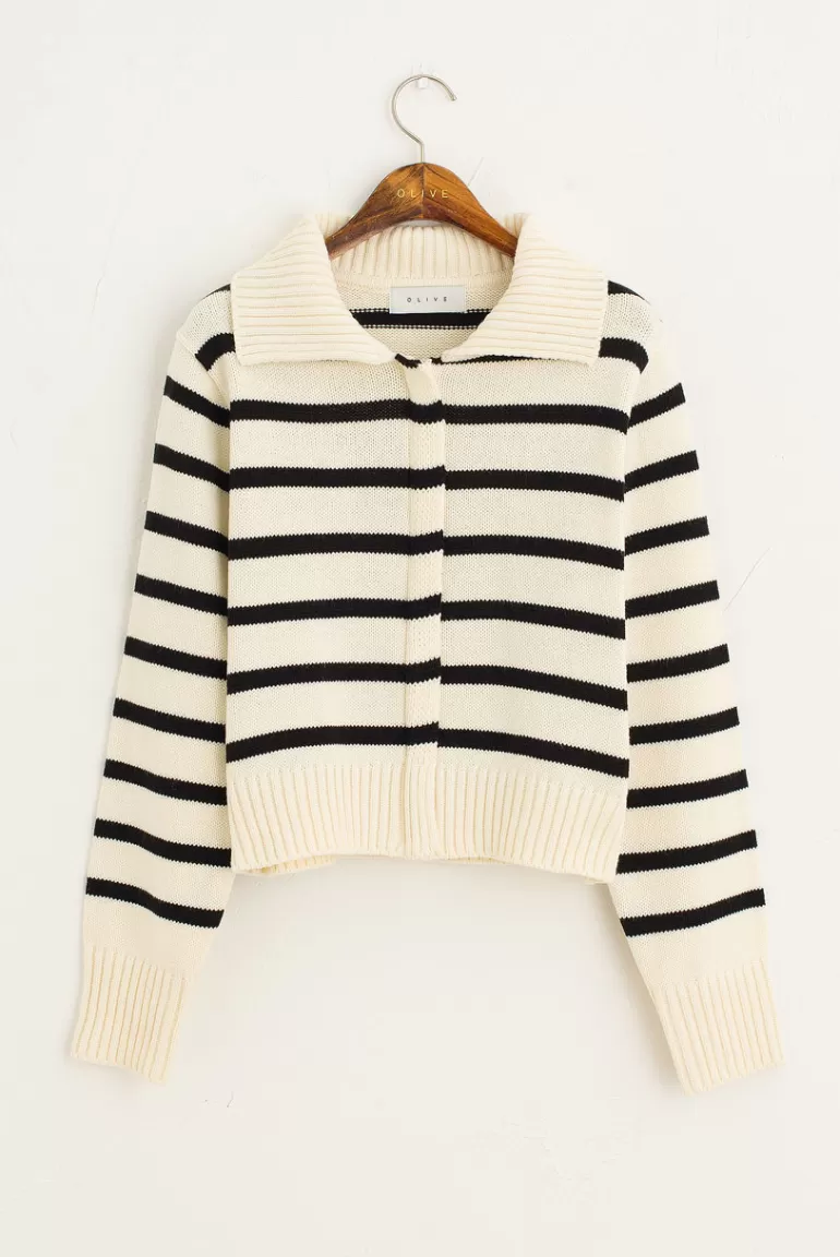Women Olive Clothing Himari Zip Up Jumper, Black Stripe