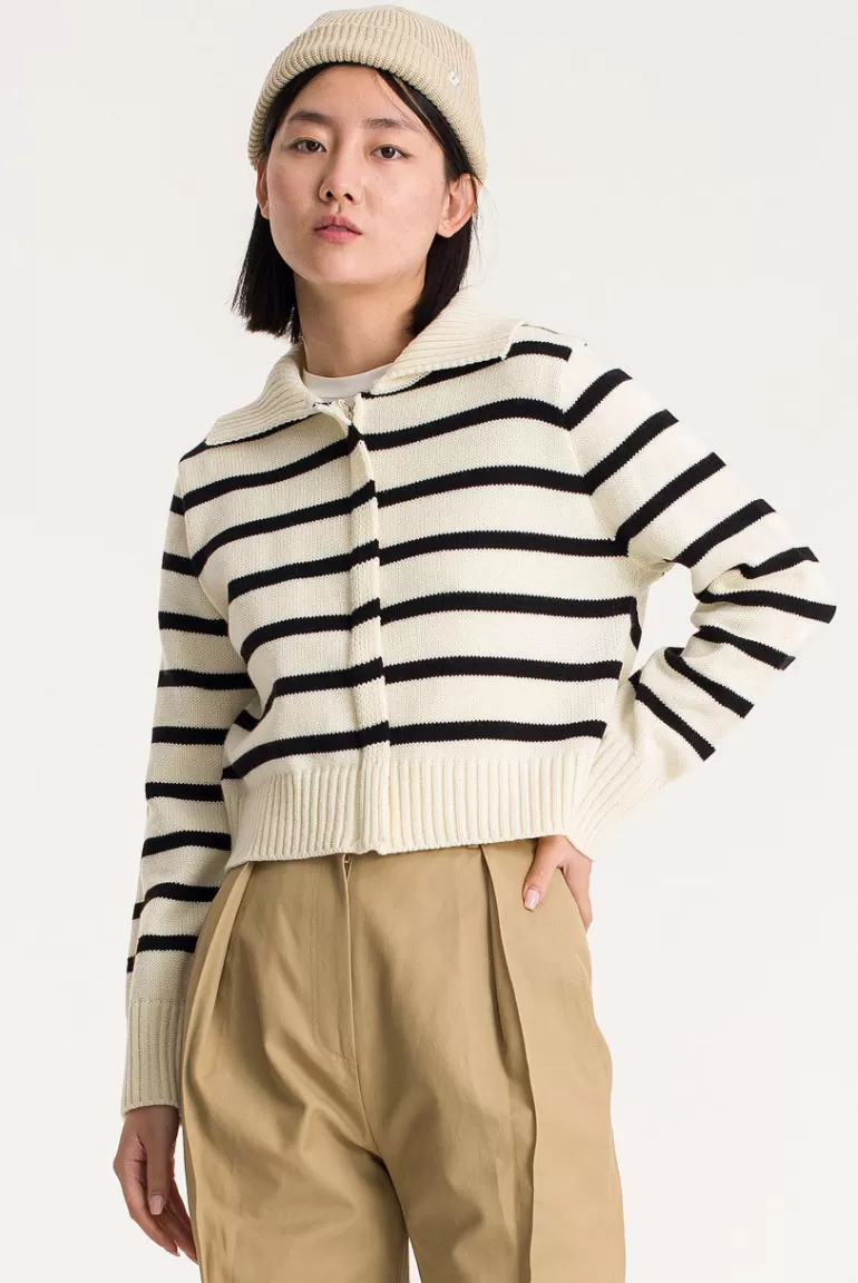 Women Olive Clothing Himari Zip Up Jumper, Black Stripe