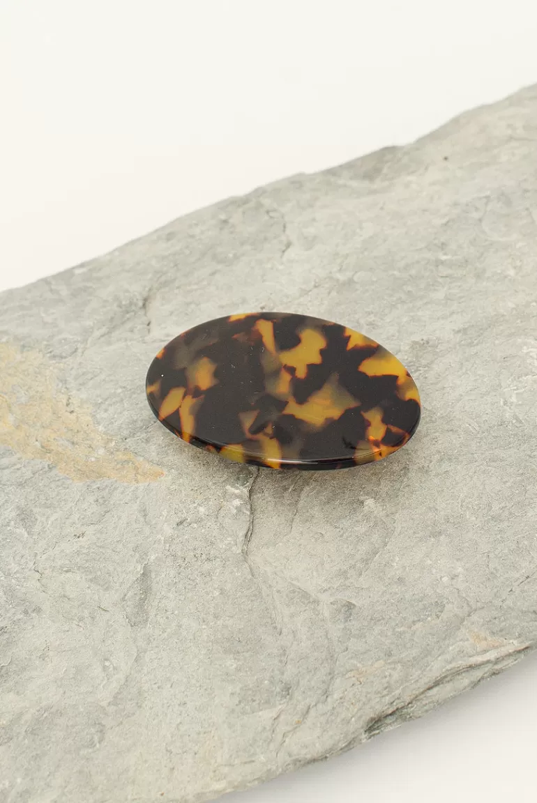 Women Olive Clothing Hime Oval Hair Clip, Brown Torty