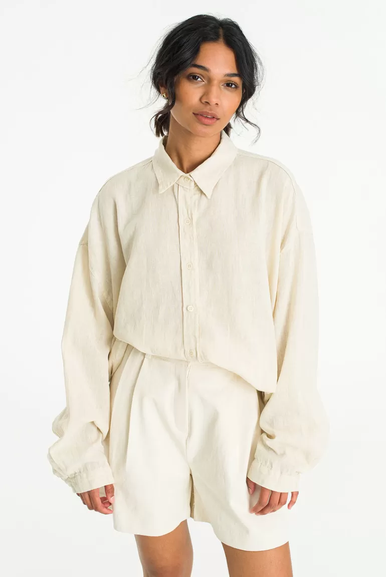 Women Olive Clothing Hoya Boxy Linen Shirt, Beige