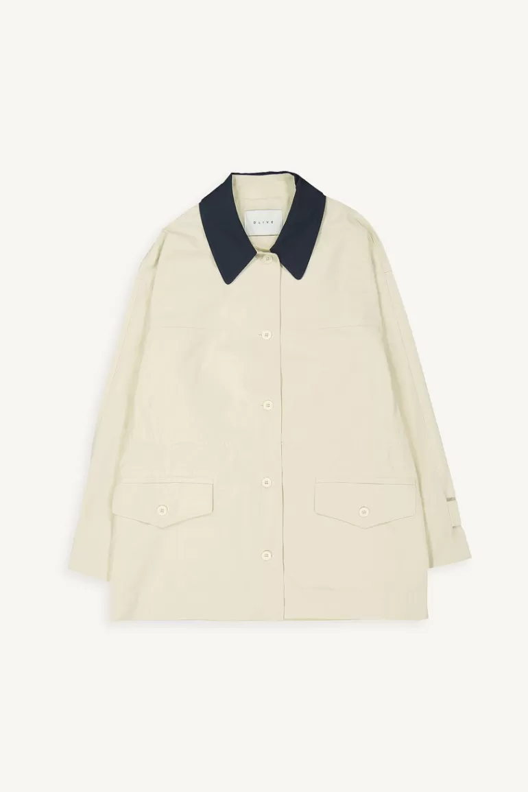 Women Olive Clothing Hoya Colour Contrast Field Jacket, Cream