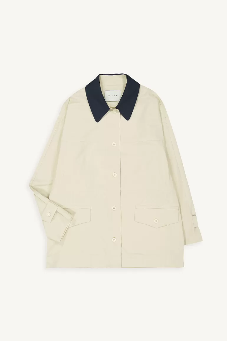 Women Olive Clothing Hoya Colour Contrast Field Jacket, Cream