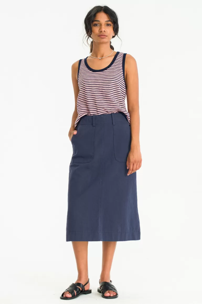 Women Olive Clothing Hoya Cotton Skirt, Navy