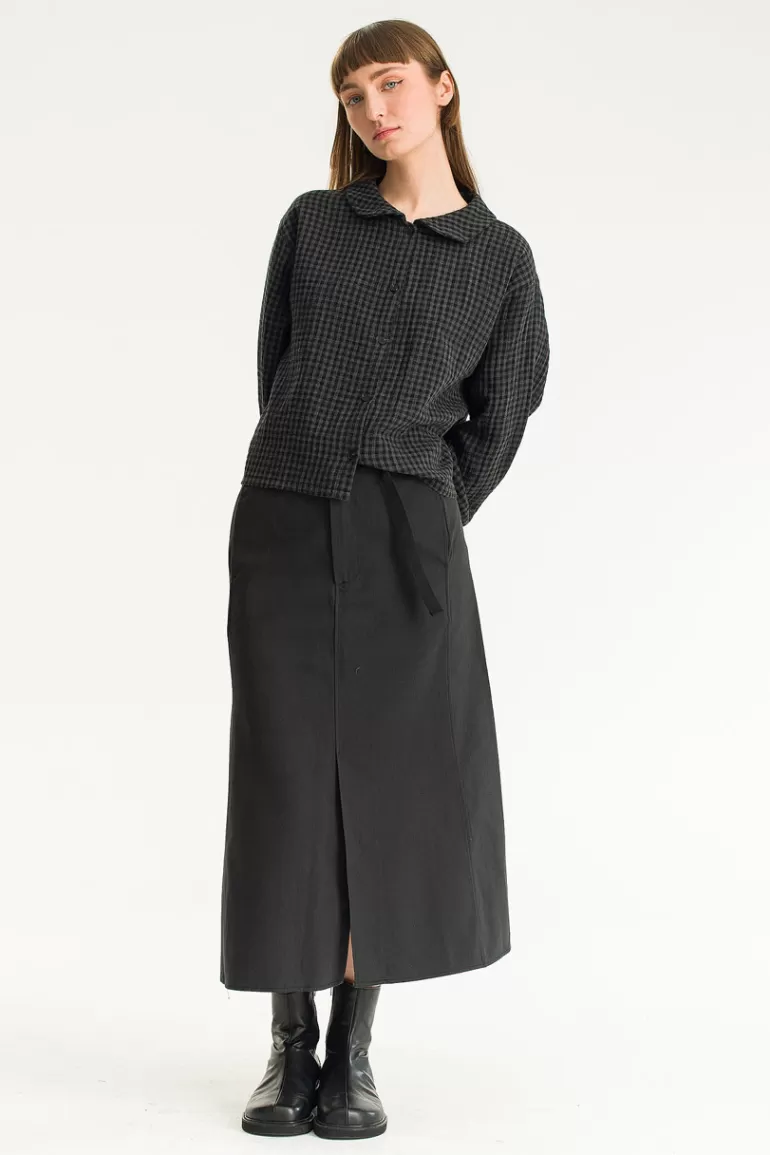 Women Olive Clothing Hoya Peter Pan Collar Gingham Blouse, Charcoal