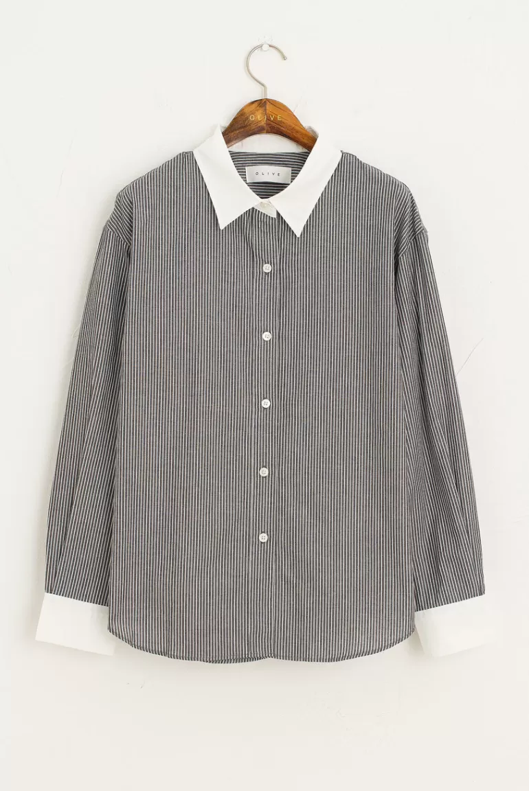 Women Olive Clothing Hoya Stripe Shirt, Black