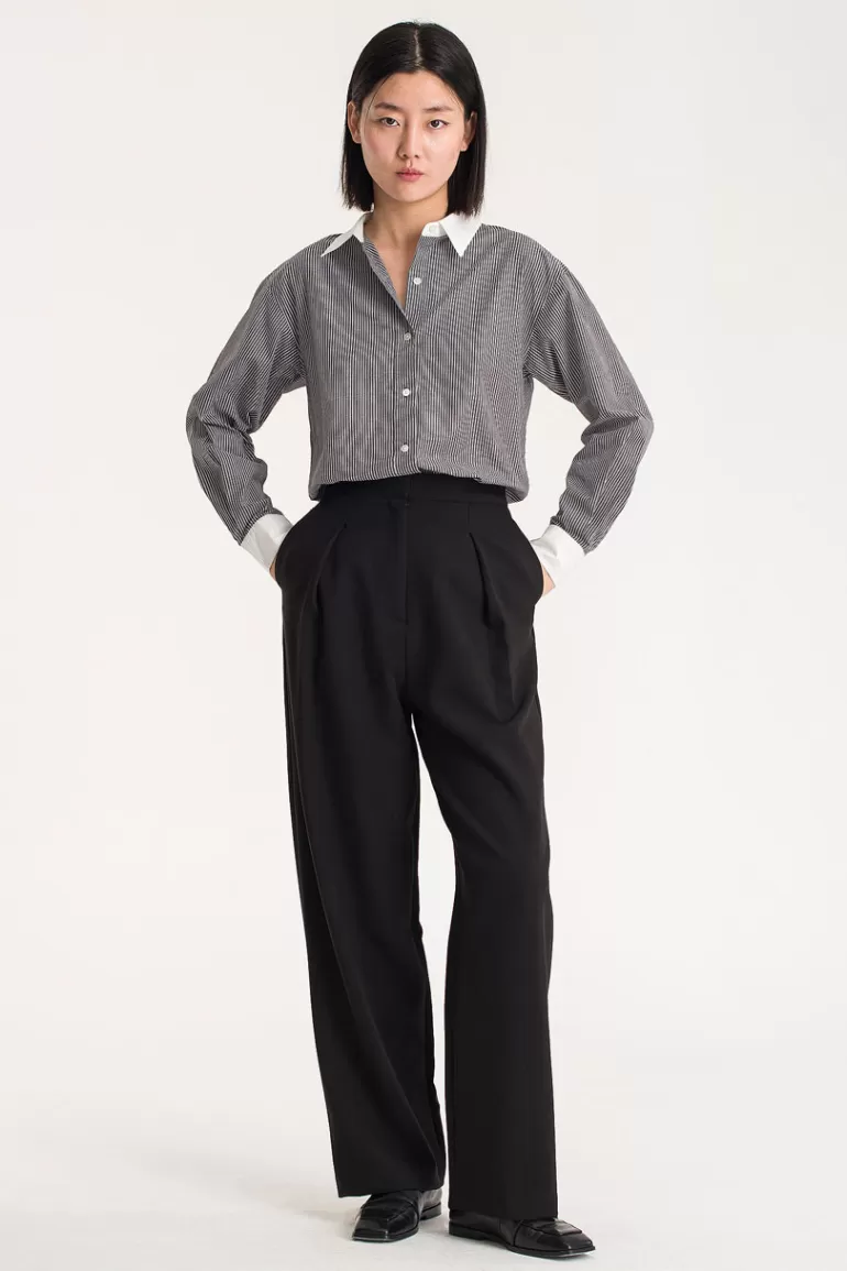 Women Olive Clothing Hoya Stripe Shirt, Black