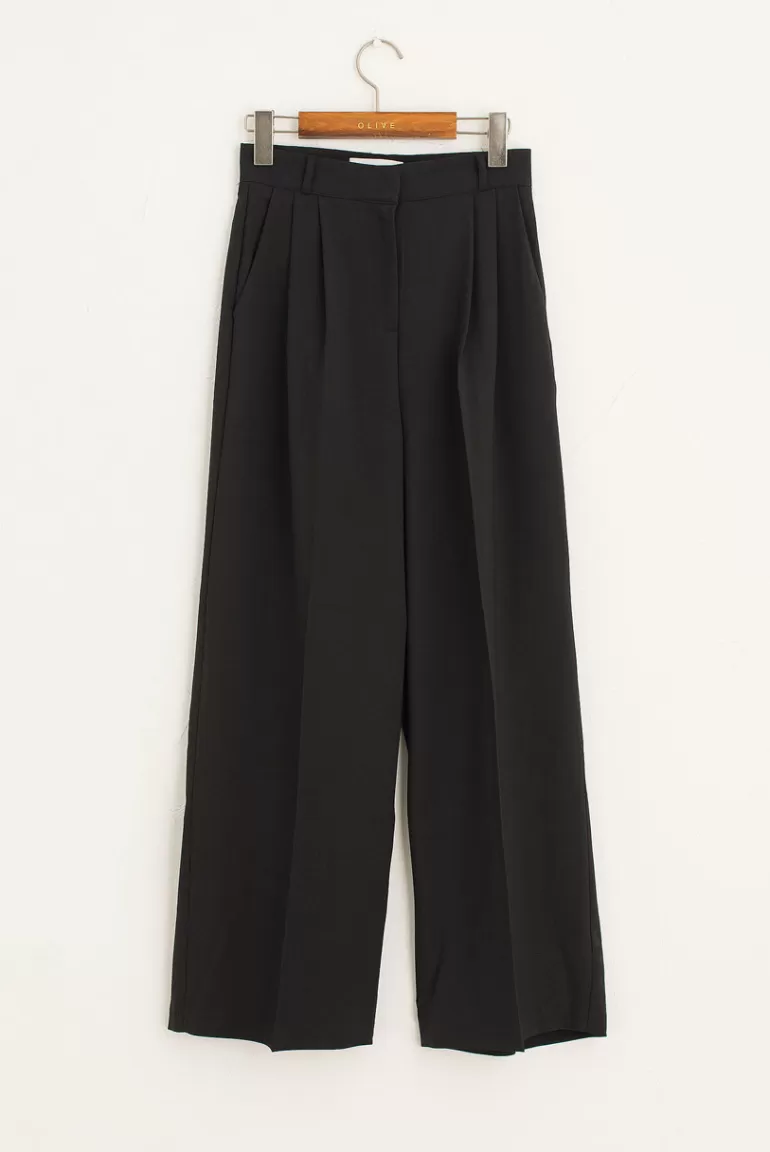 Women Olive Clothing Hoya Two Tuck Slacks, Black