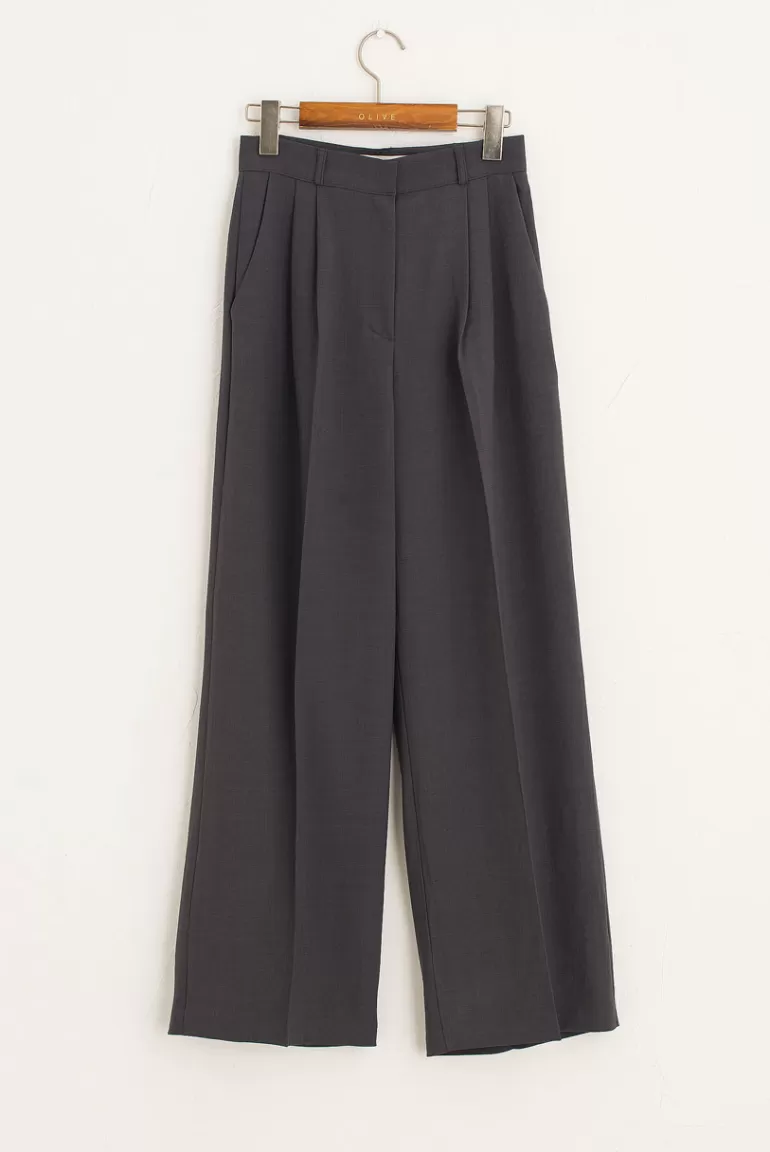 Women Olive Clothing Hoya Two Tuck Slacks, Charcoal