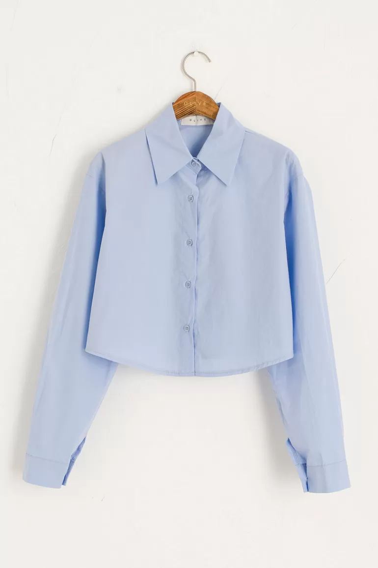 Women Olive Clothing Ichika Basic Crop Shirt, Blue