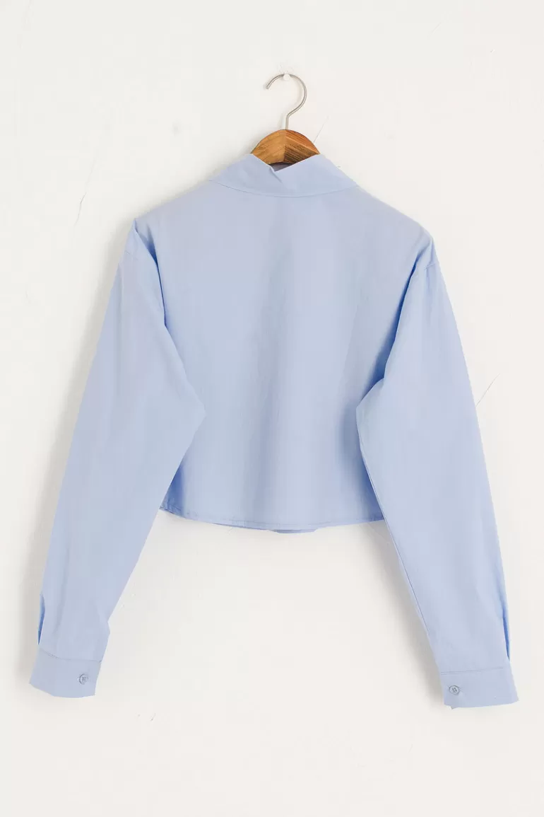 Women Olive Clothing Ichika Basic Crop Shirt, Blue