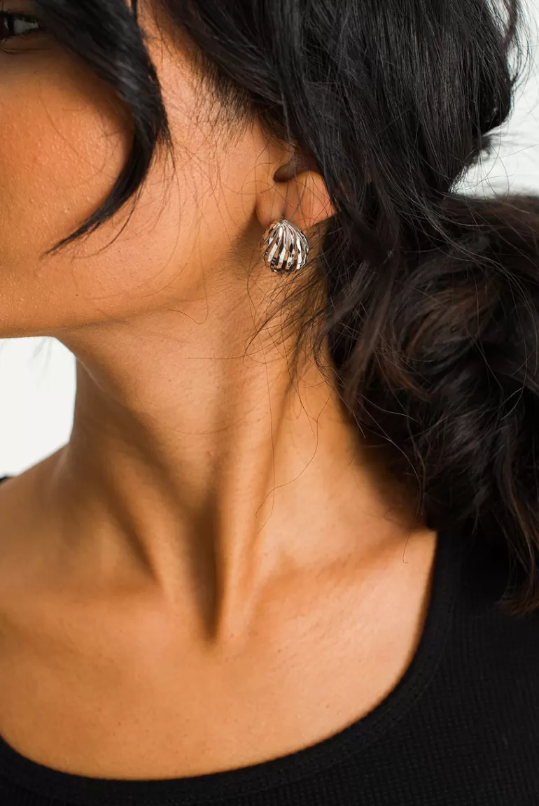Women Olive Clothing Il Mare Shine Earrings, Silver Plated