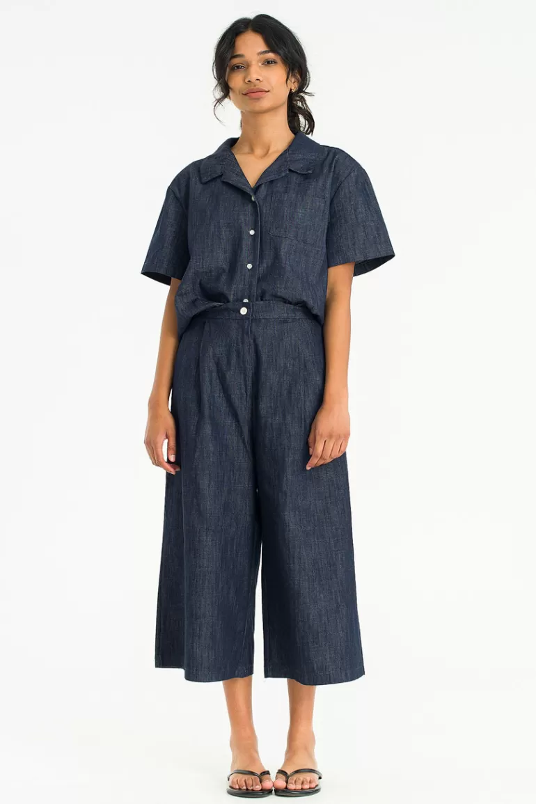 Women Olive Clothing Indigo Wide Culottes, Indigo