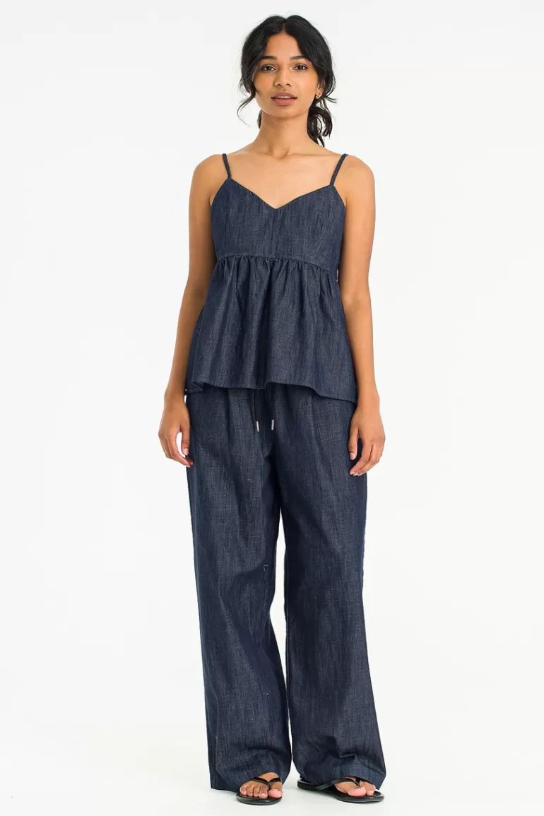 Women Olive Clothing Indigo Wide Pants, Indigo