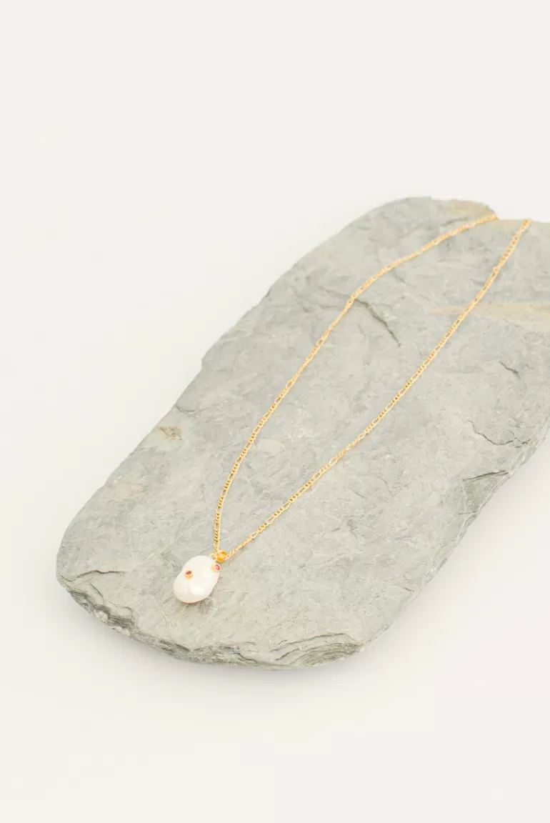 Women Olive Clothing Jacqueline Pearl Drop Ruby Necklace, 14K Gold Plated Ruby