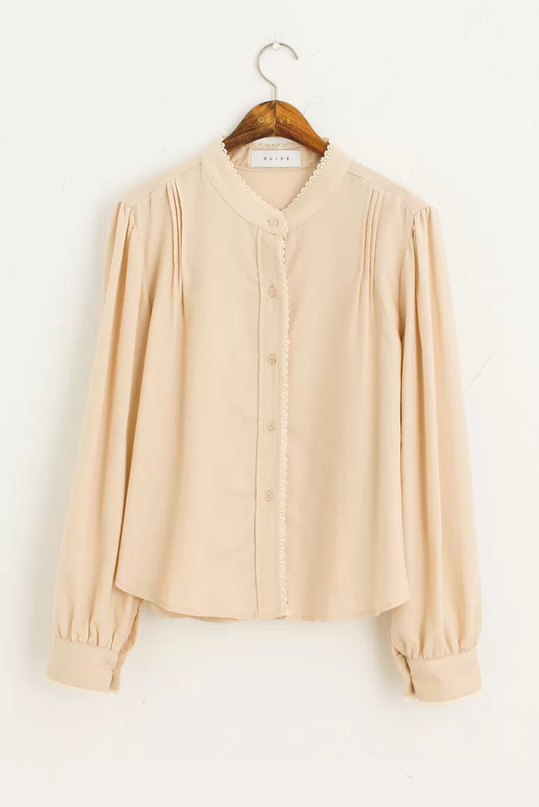 Women Olive Clothing Jane Lace Trimmed Blouse, Beige