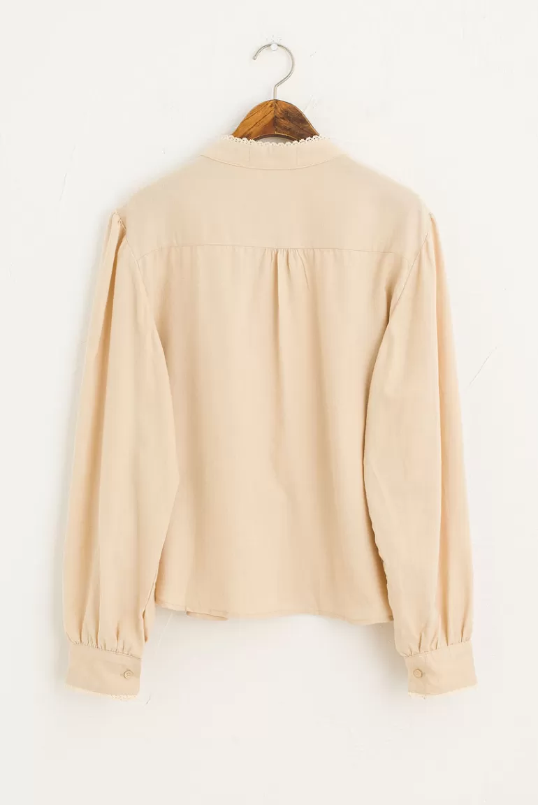Women Olive Clothing Jane Lace Trimmed Blouse, Beige