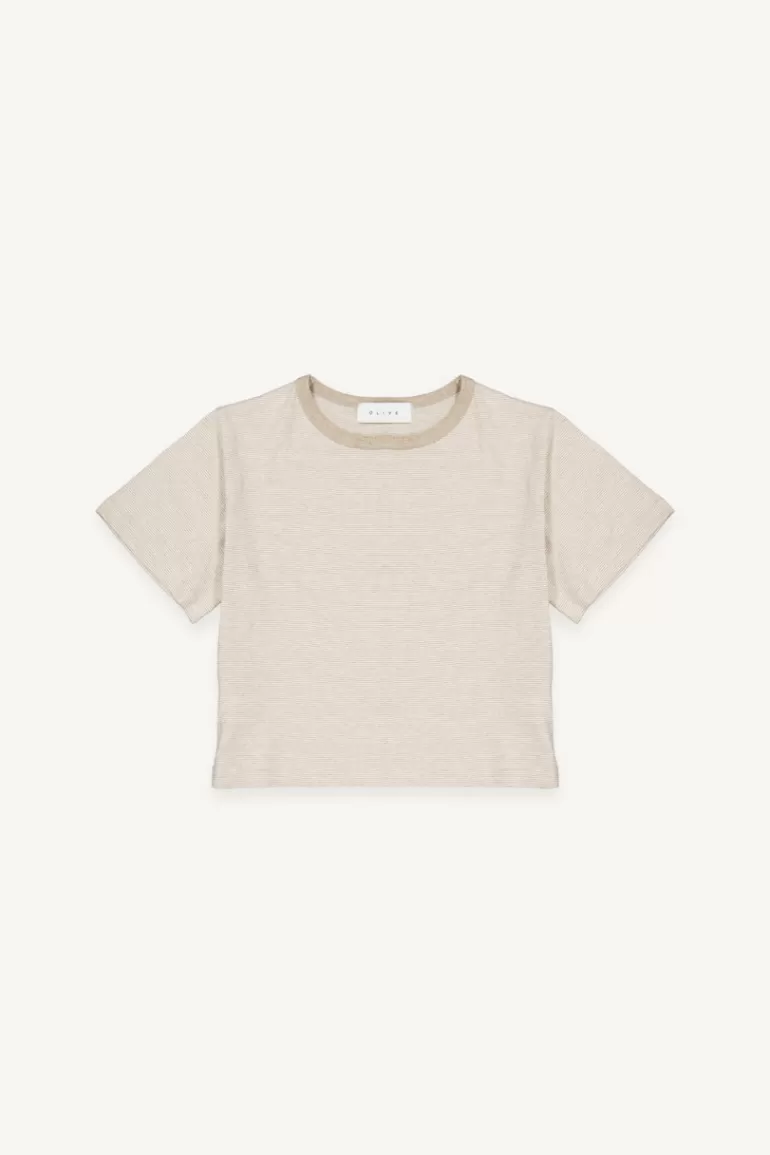 Women Olive Clothing Jane Stripe Crop Tee, Beige