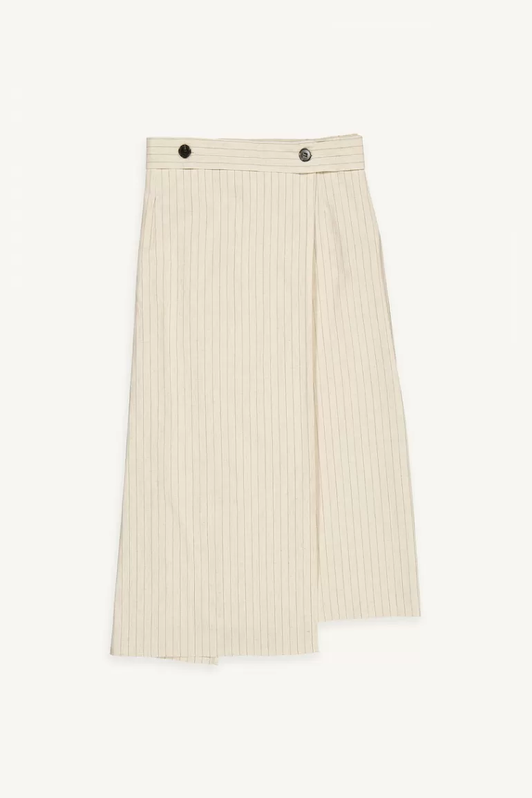 Women Olive Clothing Jane Stripe Linen Skirt, Beige