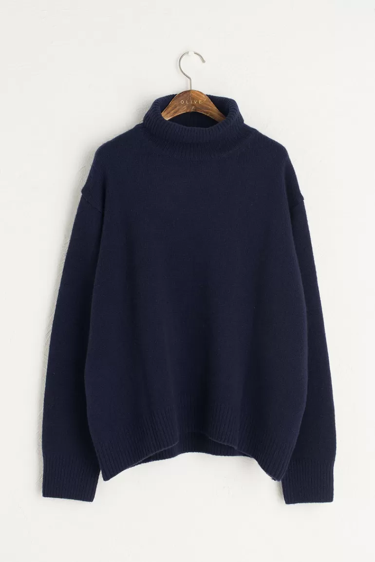 Women Olive Clothing Jane Turtleneck Jumper, Navy