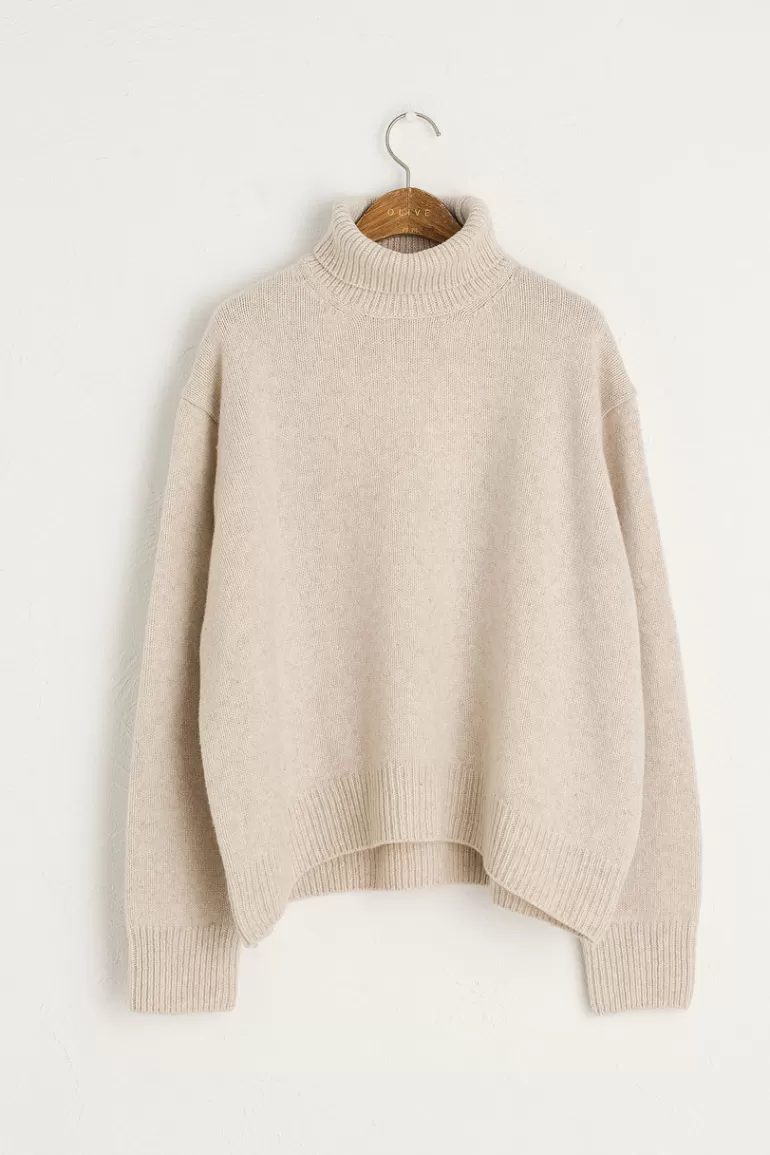 Women Olive Clothing Jane Turtleneck Jumper, Oatmeal