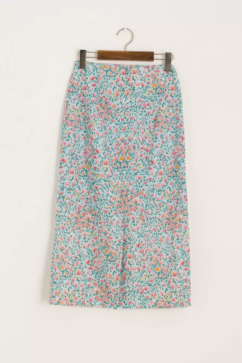 Women Olive Clothing Jardin Print Pencil Skirt, Blue