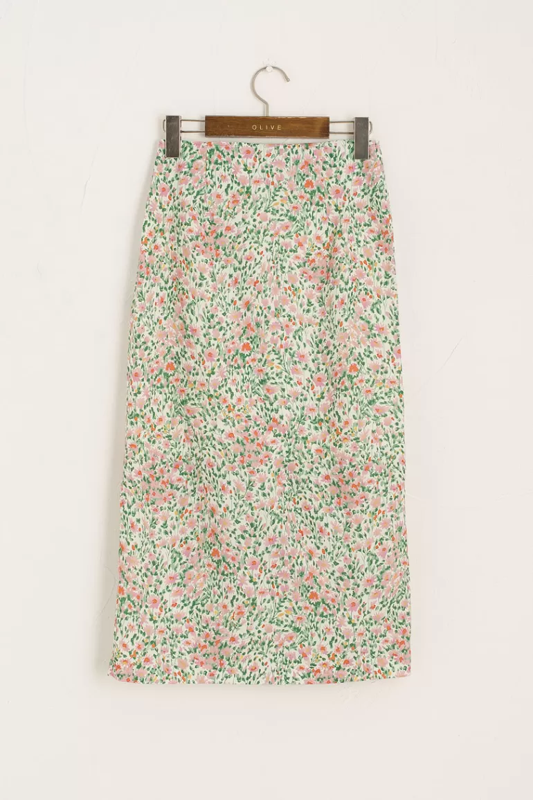 Women Olive Clothing Jardin Print Pencil Skirt, Ivory