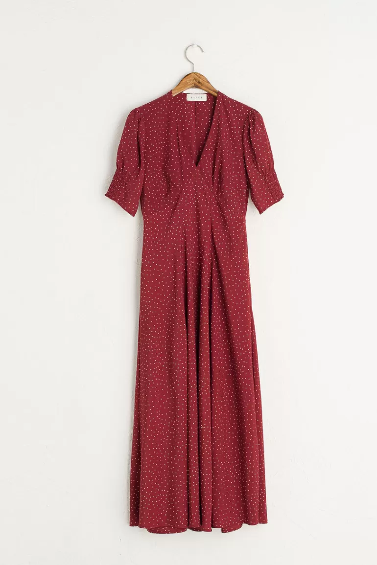 Women Olive Clothing Jeanne Polka Dot Dress, Burgundy