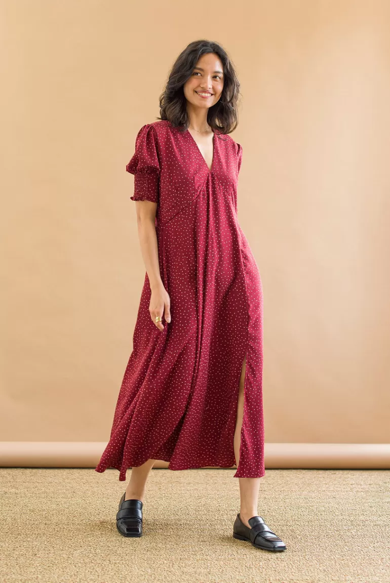 Women Olive Clothing Jeanne Polka Dot Dress, Burgundy