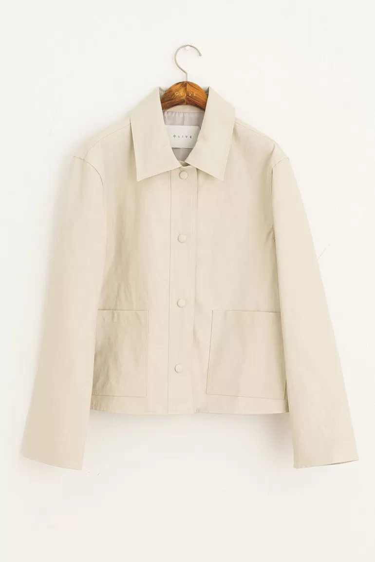 Women Olive Clothing Jena Faux Leather Blouson, Cream