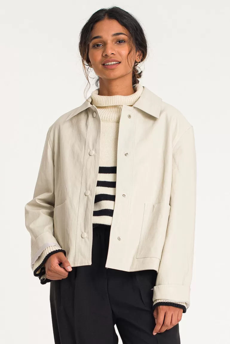 Women Olive Clothing Jena Faux Leather Blouson, Cream