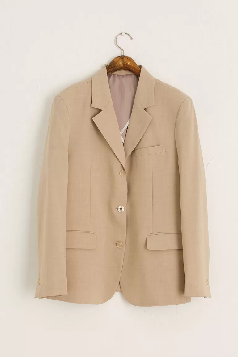 Women Olive Clothing Jena Three Button Jacket, Beige