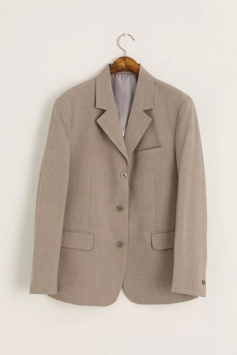 Women Olive Clothing Jena Three Button Jacket, Light Grey