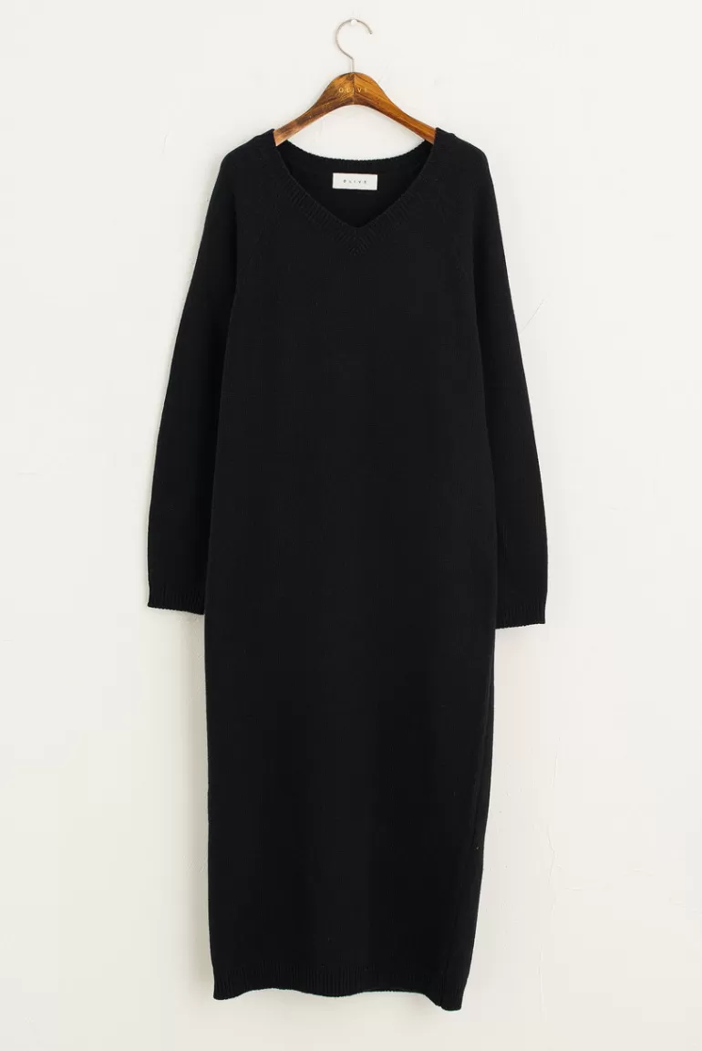 Women Olive Clothing Jena V Neck Knit Dress, Black