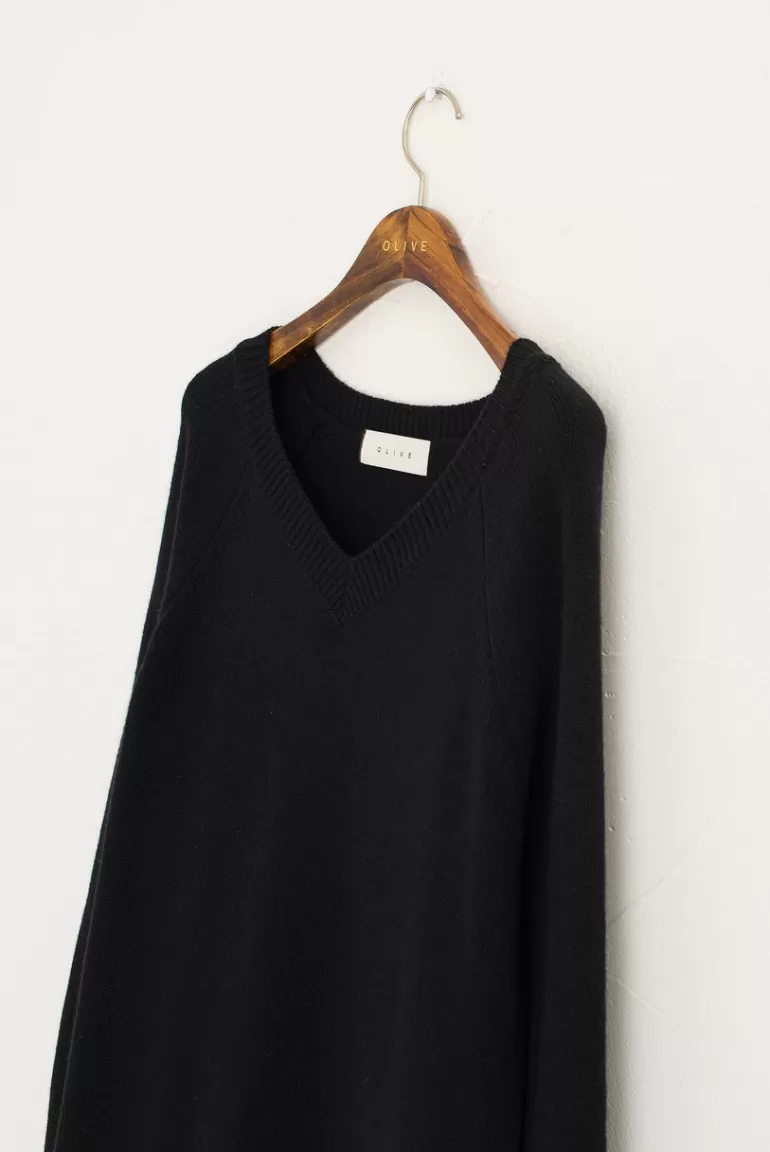Women Olive Clothing Jena V Neck Knit Dress, Black