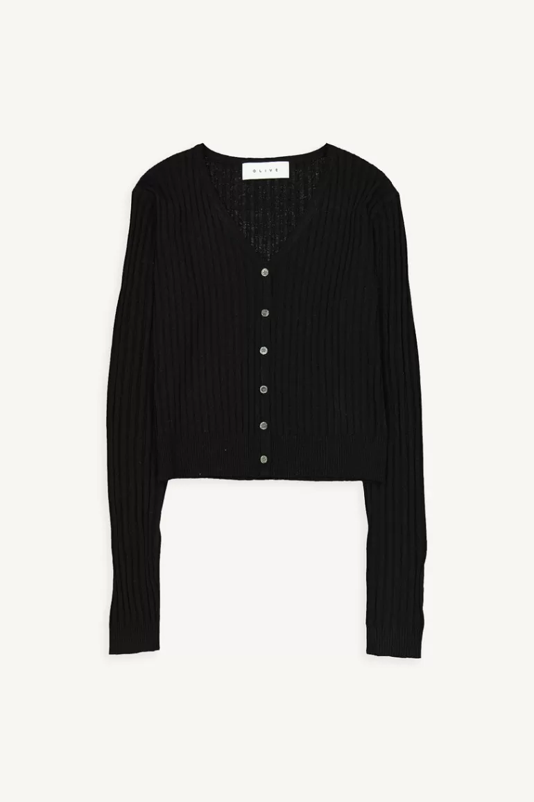 Women Olive Clothing Jeni Ribbed Crop Cardigan, Black