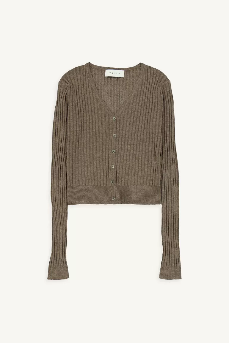 Women Olive Clothing Jeni Ribbed Crop Cardigan, Brown