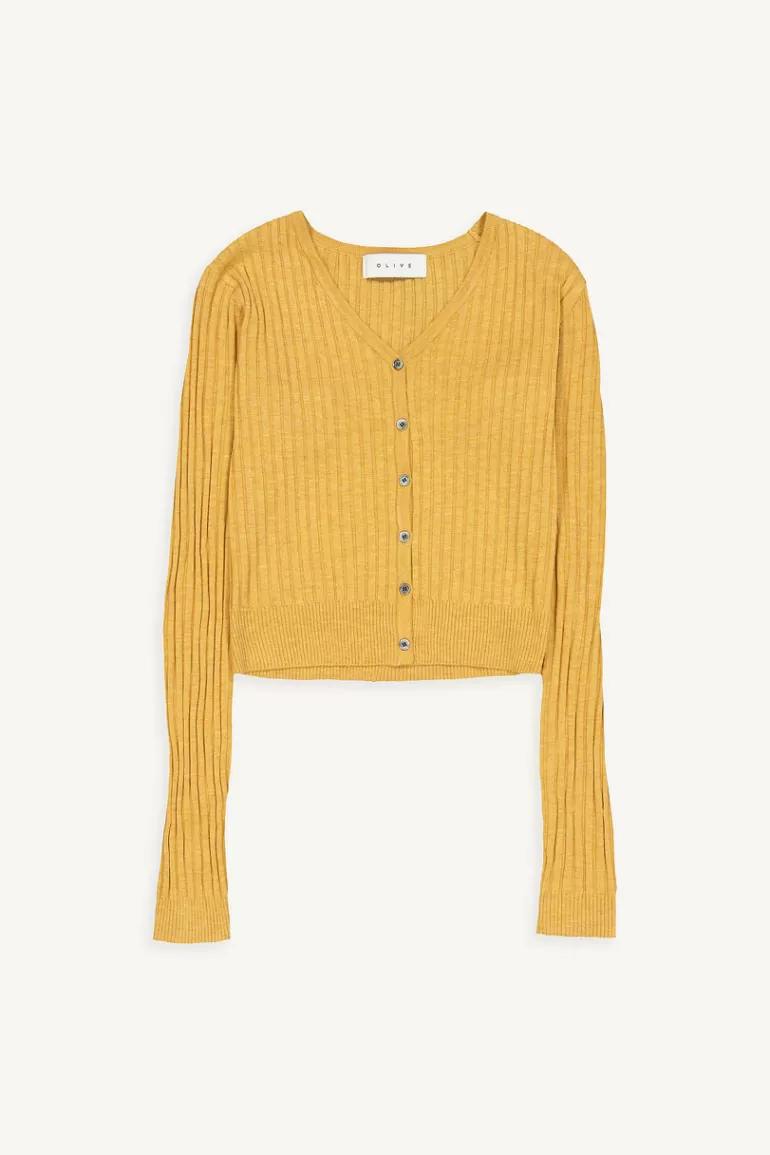 Women Olive Clothing Jeni Ribbed Crop Cardigan, Dijon