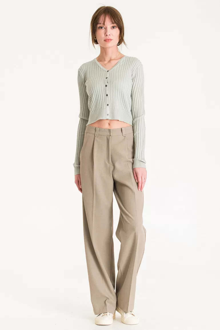Women Olive Clothing Jeni Ribbed Crop Cardigan, Mint