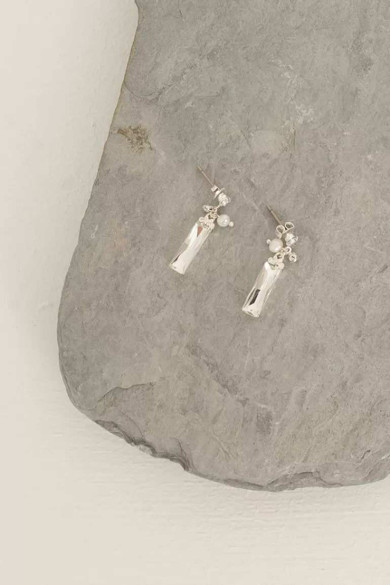 Women Olive Clothing Jenny Square Crystal Drop Earrings, Silver Plated
