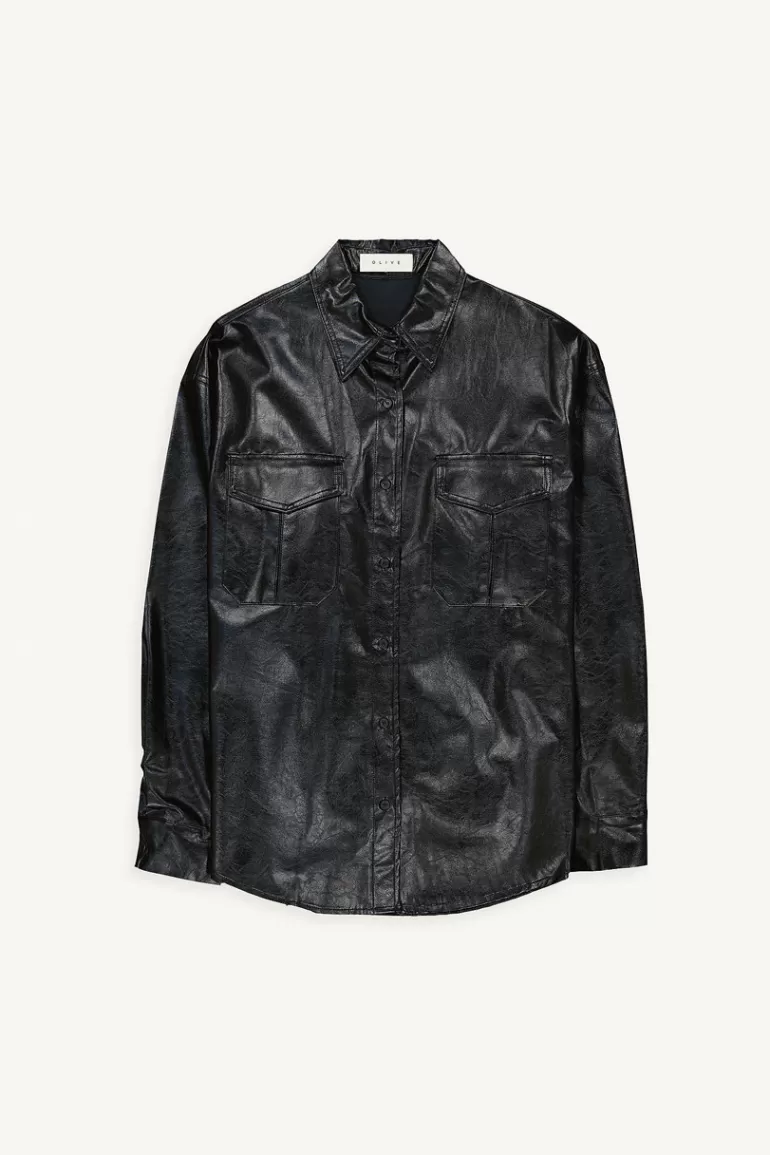 Women Olive Clothing Jina Leatherette Shirt, Black