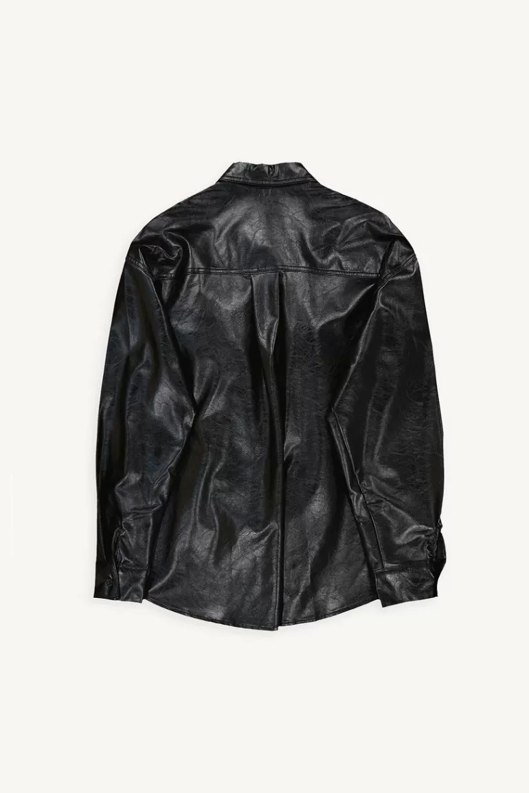 Women Olive Clothing Jina Leatherette Shirt, Black