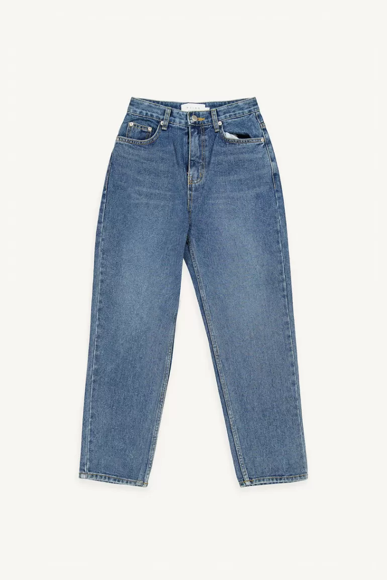 Women Olive Clothing Jina Tapered Mid Blue Jean, Mid Blue
