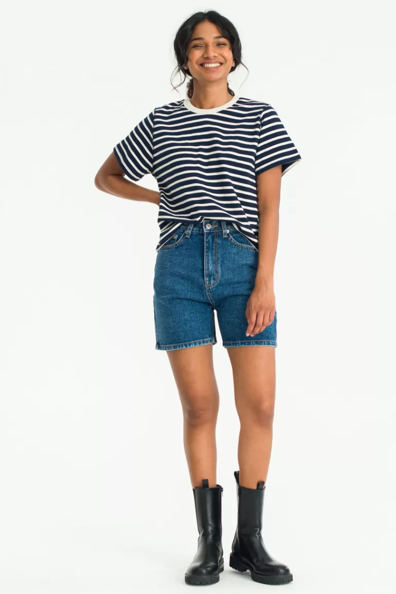 Women Olive Clothing Jini Denim Short, Mid Blue
