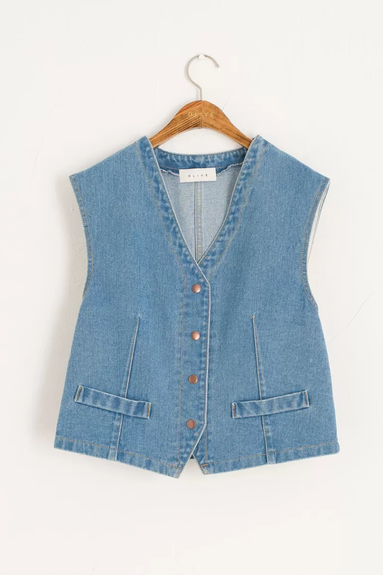 Women Olive Clothing Josie Denim Waistcoat, Mid Blue